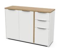Enfilade ACCESS - 3 portes + 2 tiroirs - Décor chene Hamilton et Blanc - L 121,5 x P 39,...