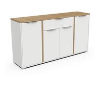 Enfilade ACCESS - 4 portes + 1 tiroir - Décor chêne Hamilton et Blanc - L 160,7 x P 39,6 x H 85,6 cm - DEMEYERE
