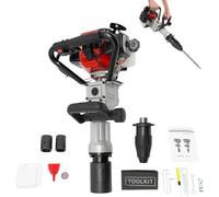 Enfonceur de poteaux à essence, moteur 2 temps de 32,7 ccm, 1000 W. Enfonceur de poteaux robuste avec 2 tubes (55-70 mm), comprenant un burin et une tête de conversion. Idéal pour la construction de c