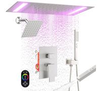 ENGA Double système de douche à DEL effet pluie, grand pommeau de douche de 35,6 x 50,8 cm + douche murale de 15,2 cm, ensemble de robinet de douche à effet pluie 2 en 1, nickel brossé