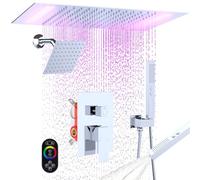 ENGA Double système de douche à DEL effet pluie, grand pommeau de douche de 35,6 x 50,8 cm + douche murale de 15,2 cm, ensemble de robinet de douche à effet pluie 2 en 1, chromé