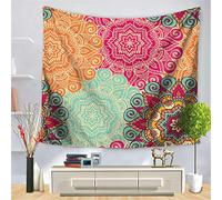 EnHome Tapisserie Murale, Mandala Boho Hippie Polyester Tenture Couverture Pique-Nique Nappe Tapestry Chambre Décorations pour La Maison Lumières LED (Rose Rouge Orange Vert,200 * 150cm)