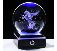 Enjinkail Boule à neige licorne 3D en cristal pour femme, décoration de nuit licorne gravée au laser pour chambre de fille, adulte ou fille