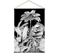 Toile murale imprimée palmier - 90 x 130 cm - Noir et blanc