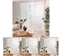 Enjoy Home - Voilage Blanc Grande Largeur- 240x240cm - 12 œillets argentés - diam 4cm - 100% Polyester Sablé - Collection Sablé (Lot de 4)