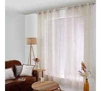 Enjoy Home - Voilage Eva - 8 œillets en Métal Argenté - diam 4cm - 100% Polyester - 140x240cm - Tissu certifié Oeko Tex - Coloris Blanc imprimé Beige