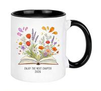 Enjoy The Next Chapter 2026 - Tasse à café en céramique pour femme, nouveau livre floral amusant de 325 ml, cadeau pour collègue, départ à la retraite, cadeau de remise de diplôme (noir)