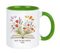 Enjoy The Next Chapter 2026 - Tasse à café en céramique pour femme, nouveau livre floral amusant de 325 ml, cadeau pour collègue, départ à la retraite, cadeau de remise de diplôme (vert)
