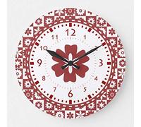 EnjoyHome Horloge murale ronde en bois pour chambre d'enfant Motif ferme américaine Rouge et blanc 25,4 cm