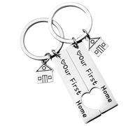 Enkrio Porte-clés « Our First Home » - Cadeau de pendaison de crémaillère - Porte-clés pour nouveau propriétaire, couple, famille, amis, Argenté, Medium