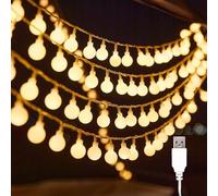 ENLACE Guirlande lumineuse LED en forme de globe, 10 m, 80 LED, blanc chaud | Guirlande lumineuse à boules alimentées par USB, pour mariage, fête, Noël, décoration de balcon, camping