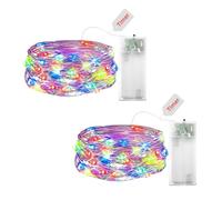ENLACE Lot de 2 guirlandes lumineuses LED à piles avec minuterie, 2 m, 20 LED, fil de cuivre micro, guirlande lumineuse à piles, multicolore, pour Noël, Halloween, chambre d'enfant, mariage, fête