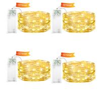 ENLACE Lot de 4 guirlandes lumineuses LED à piles avec minuteur, 2 m, 20 LED, micro fil de cuivre, guirlande lumineuse d'intérieur à piles, pour fête, mariage, chambre d'enfant, Noël, décoration