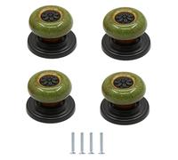ENmrfvkz Boutons de tiroir en céramique pour placards, Boutons de tiroir d'armoire en alliage zinc céramique 4 pièces multicolores 32x31mm rond monotrou(No. 2 Green)