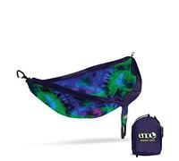 Eno Doublenest Hamac Tie Dye Bleu Tissu Doux Respirant 70 Deniers Nylon Taffetas Séchage Rapide Ultra Résistant Triple Couture Compression Mousquetons Aluminium Wiregate Poids 539 g