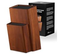 ENOKING Bloc Couteaux Cuisine, Porte Couteaux de Cuisine en Bois d'acacia, Range Couteaux de Cuisine avec poils en plastique Amovibles, Universel Support Couteau de Cuisine