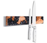 ENOKING Porte Couteaux Magnétique Mural 40 cm, Barre Magnétique Couteaux en Bois d’Acacia & Résine Noire, Support Couteaux Aimanté avec Fixation Adhésive ou Vis, Range Couteaux Mural pour Cuisine