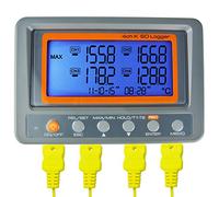 Enregistreur de Données de Température Numérique à 4 Canaux Pour Thermocouples, Thermomètre Multicanal de Type K avec Carte SD de 8 Go et 2 Sondes Thermocouples de Type K