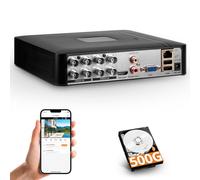 Enregistreur vidéo de sécurité 8 canaux H.265+ avec disque dur 500 G, DVR hybride 6 en 1 CCTV pour caméra CVBS/AHD/TVI/XVI/CVI/IP, DVR pour caméra de sécurité Système de surveillance à domicile