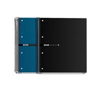 Enri Status Lot de 2 cahiers A5+, quadrillé 5 x 5, couverture extra rigide, spirale, 5 bandes de couleur, 160 feuilles, couleurs noir et bleu