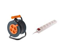 Enrouleur 4 prises 16A - câble 3G1,5 mm² - 20m - Zenitech & Bloc 6 prises 16A 2P+T avec interrupteur blanc - Zenitech