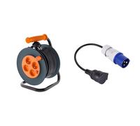 Enrouleur 4 prises 16A - câble 3G1,5 mm² - 20m - Zenitech & Electraline 20848043M Adaptateur pour caravanne, Bleu