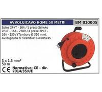 Enrouleur 50m Fiche 2 Poly + Sol 16A 1 Prise Schuko 250V