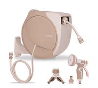 Enrouleur automatique de tuyau - tuyau d’arrosage premium 20 m, pistolet 8 jets et raccords inclus | Beige