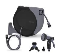 Enrouleur automatique de tuyau - tuyau d’arrosage premium 20 m, pistolet 8 jets et raccords inclus | Gris