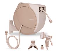 Enrouleur automatique de tuyau - tuyau d’arrosage premium 30 m, pistolet 8 jets et raccords inclus | Beige