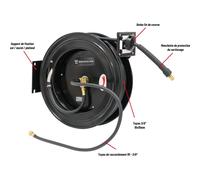 Enrouleur automatique métallique de tuyau d'air 20m+1m 20 bar 10x15mm DRAKKAR - 51324