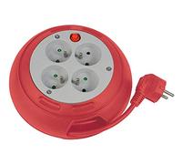 Enrouleur compact 4 prises avec interrupteur thermique - 3m - rouge