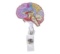 Enrouleur de badge anatomique rétractable en acrylique avec motif cœur, poumon, cerveau, 60 cm, imprimé en acrylique avec clip pivotant à 360° et 4,6 cm, compact (cerveau)