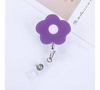 Enrouleur de badge floral rétractable avec clip pour porte-nom, porte-nom et porte-nom (fleurs violettes)