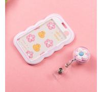 Enrouleur de badge rétractable mignon avec fleur rose de dessin animé, protection pour carte d'accès, carte d'infirmière, d'hôpital, longueur 50 cm, porte-photo, porte-badge, porte-carte, porte-carte 