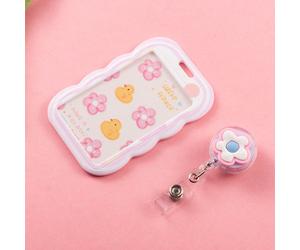 Enrouleur de badge rétractable mignon avec fleur rose de dessin animé, protection pour carte d'accès, carte d'infirmière, d'hôpital, longueur 50 cm, porte-photo, porte-badge, porte-carte, porte-carte