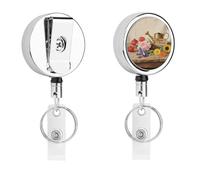 Enrouleur de badge tendance en métal robuste avec clip rétractable et motif fleurs colorées de la ferme - Porte-badge amusant avec corde en nylon de 68,6 cm pour infirmière et bureau
