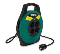 VONROC Enrouleur de câble 10 m - IP20 - Câble PVC H05VV-F 3G1,5 mm² - 4 prises Schuko avec mise à la terre - 3200 W (déroulé) / 1100 W (enroulé) - Protection thermique