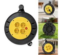Enrouleur de câble 10 m, rallonge avec prise 4 prises, enrouleur de câble portable pour atelier, maison et garage, protection contre la surchauffe, tambour de courant robuste, prise 13 A, jaune