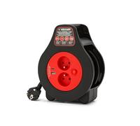 Enrouleur de Câble 7m, 2 Prises et 1 Fiche Françaises 16A, Câble 3G1,0 mm², Longueur 7 mètres. Enrouleur électrique avec 2 prises USB-A et USB-C. Rallonge électrique avec Protection thermique. NF