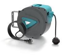 Enrouleur de câble automatique - Bobine de câble murale - Câble H05VV-F de 20 mètres - Enroulement automatique du câble - Support pivotant à 180° - Idéal pour les ateliers et les garages
