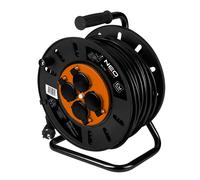 NEO TOOLS Enrouleur de câble 4 prises 230 V - IP20 noir | Enrouleur de câble 4 prises avec fusible thermique et terre Puissance 3600 W 3 x 2,5 mm 50 m