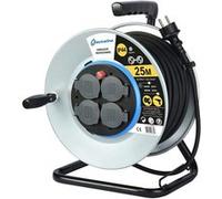 Electraline 208684 Enrouleur Electrique Professionnel 25M pour chantier en Métal 4 prises IP44 avec Guide pour le câble, Platine fixe et poignée ergonomique,