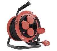 Enrouleur de câble EMOS 25 m, 4 prises, protégé contre les projections d'eau, résistant aux chocs, 230 V, 10 A, 2300 W, isolation en caoutchouc, H05RR-F3G 1,0 mm2, IP44 pour l'extérieur, P082251