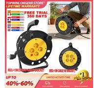 Enrouleur de câble extérieur à 4 prises avec poignée d'enroulement, rallonge rétractable robuste de 10m/15m/25m/50m, protection thermique, rallonge de jardin à quatre prises pour outils électriques Re