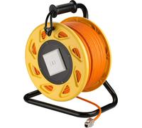 Enrouleur de câble réseau RJ45 mobile, orange, 90 m - Câble d'installation CAT-7A S/FTP à double blindage, sans halogène (1000 MHz) sur enrouleur robuste
