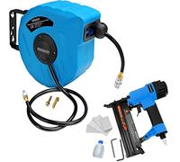 Enrouleur de tuyau à air comprimé automatique 10m 1/4" dévidoir agrafeuse cloueuse 2en1 100 agrafes et clous bricolage