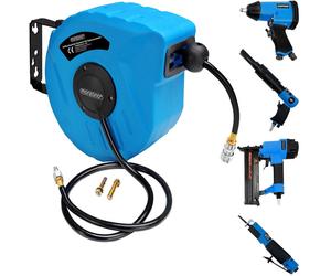 Enrouleur de tuyau à air comprimé automatique 10m 1/4" dévidoir agrafeuse cloueuse 2en1 100 agrafes et clous bricolage