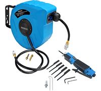 Enrouleur de tuyau à air comprimé automatique 10m 1/4" dévidoir avec scie à métaux 6 lames 10.000 tr/min bricolage atelier