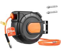 Enrouleur de tuyau à air comprimé - Enrouleur automatique - Tuyau PVC 20 m, 9,5 mm - Jusqu'à 20 bars - Boîtier fermé - Câble d'alimentation 2 m - Support mural/plafond pivotant à 180°